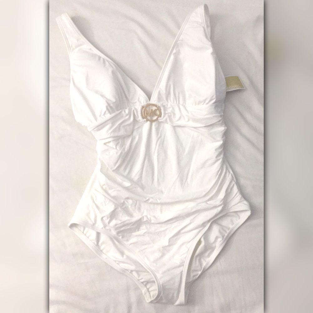 Michael Kors one piece all white with gold emblem